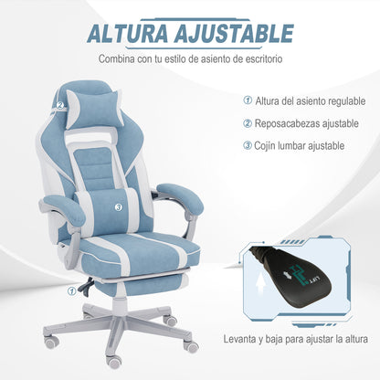 Gaming Chair Reclining Gamer Chair with Adjustable Height Retractable Footrest Lumbar Support and Detachable Headrest Office Chair Blue