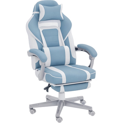 Gaming Chair Reclining Gamer Chair with Adjustable Height Retractable Footrest Lumbar Support and Detachable Headrest Office Chair Blue