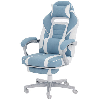 Gaming Chair Reclining Gamer Chair with Adjustable Height Retractable Footrest Lumbar Support and Detachable Headrest Office Chair Blue