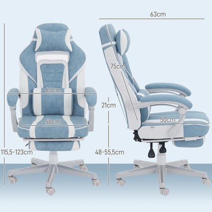 Gaming Chair Reclining Gamer Chair with Adjustable Height Retractable Footrest Lumbar Support and Detachable Headrest Office Chair Blue