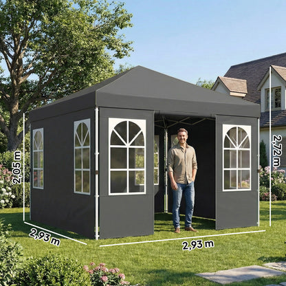 10' x 10' Waterproof Pop-Up Canopy — Foldable Garden Party Tent, Winter-Resistant, Quick-Button Setup, UV50+, Includes Sidewalls & Stability Kit