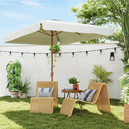 Outdoor Patio Umbrella 300x200 cm Exterior Terrace Parasol with Adjustable Angle Aluminum Pole Crank and UV 50+ Protection Umbrella for Garden Patio Cream