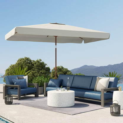 Outdoor Patio Umbrella 300x200 cm Exterior Terrace Parasol with Adjustable Angle Aluminum Pole Crank and UV 50+ Protection Umbrella for Garden Patio Cream