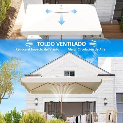 Outdoor Patio Umbrella 300x200 cm Exterior Terrace Parasol with Adjustable Angle Aluminum Pole Crank and UV 50+ Protection Umbrella for Garden Patio Cream