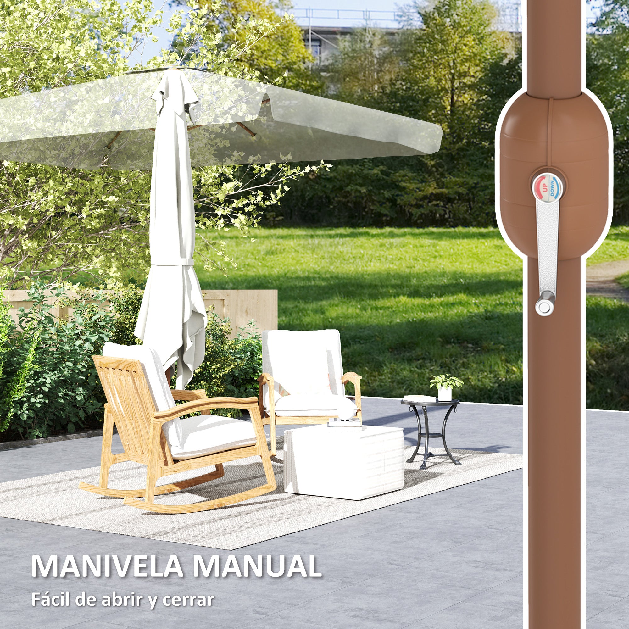 Outdoor Patio Umbrella 300x200 cm Exterior Terrace Parasol with Adjustable Angle Aluminum Pole Crank and UV 50+ Protection Umbrella for Garden Patio Cream