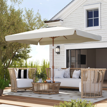 Outdoor Patio Umbrella 300x200 cm Exterior Terrace Parasol with Adjustable Angle Aluminum Pole Crank and UV 50+ Protection Umbrella for Garden Patio Cream