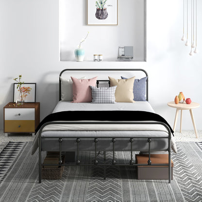 140 x 200 cm Bed Frame Double Bed Frame in Steel with Slatted Base, Headboard and Footboard, Height 33 cm with Storage, Load 330Kg, Black