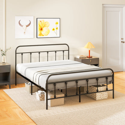 140 x 200 cm Bed Frame Double Bed Frame in Steel with Slatted Base, Headboard and Footboard, Height 33 cm with Storage, Load 330Kg, Black