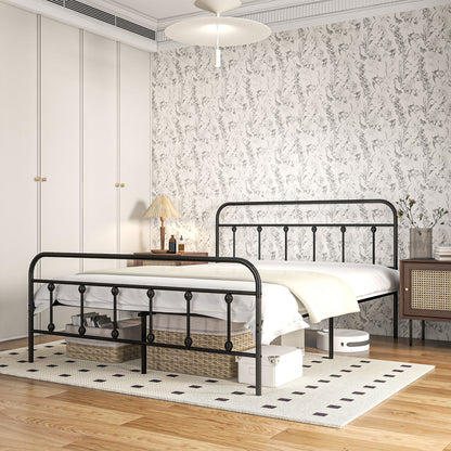 140 x 200 cm Bed Frame Double Bed Frame in Steel with Slatted Base, Headboard and Footboard, Height 33 cm with Storage, Load 330Kg, Black