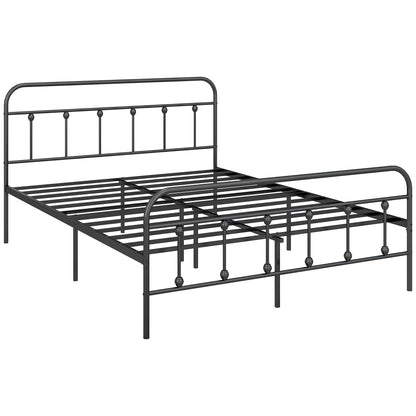 140 x 200 cm Bed Frame Double Bed Frame in Steel with Slatted Base, Headboard and Footboard, Height 33 cm with Storage, Load 330Kg, Black