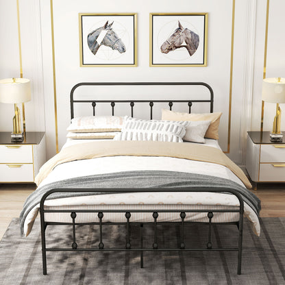 140 x 200 cm Bed Frame Double Bed Frame in Steel with Slatted Base, Headboard and Footboard, Height 33 cm with Storage, Load 330Kg, Black