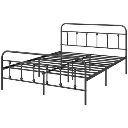 140 x 200 cm Bed Frame Double Bed Frame in Steel with Slatted Base, Headboard and Footboard, Height 33 cm with Storage, Load 330Kg, Black