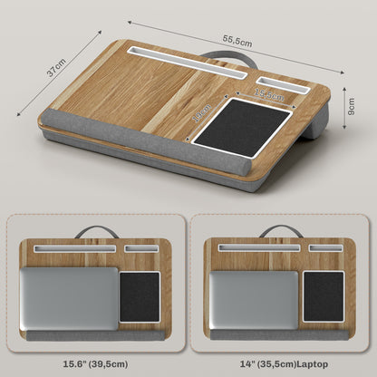 Laptop Stand with Cushion Laptop Stand with Tablet Slot Mouse Pad Wrist Rest Bed Table Home Office 55.5x37x9 cm Oak