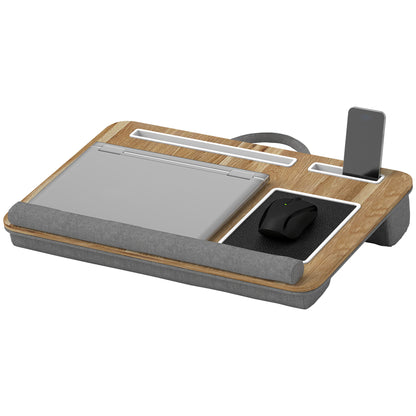 Laptop Stand with Cushion Laptop Stand with Tablet Slot Mouse Pad Wrist Rest Bed Table Home Office 55.5x37x9 cm Oak