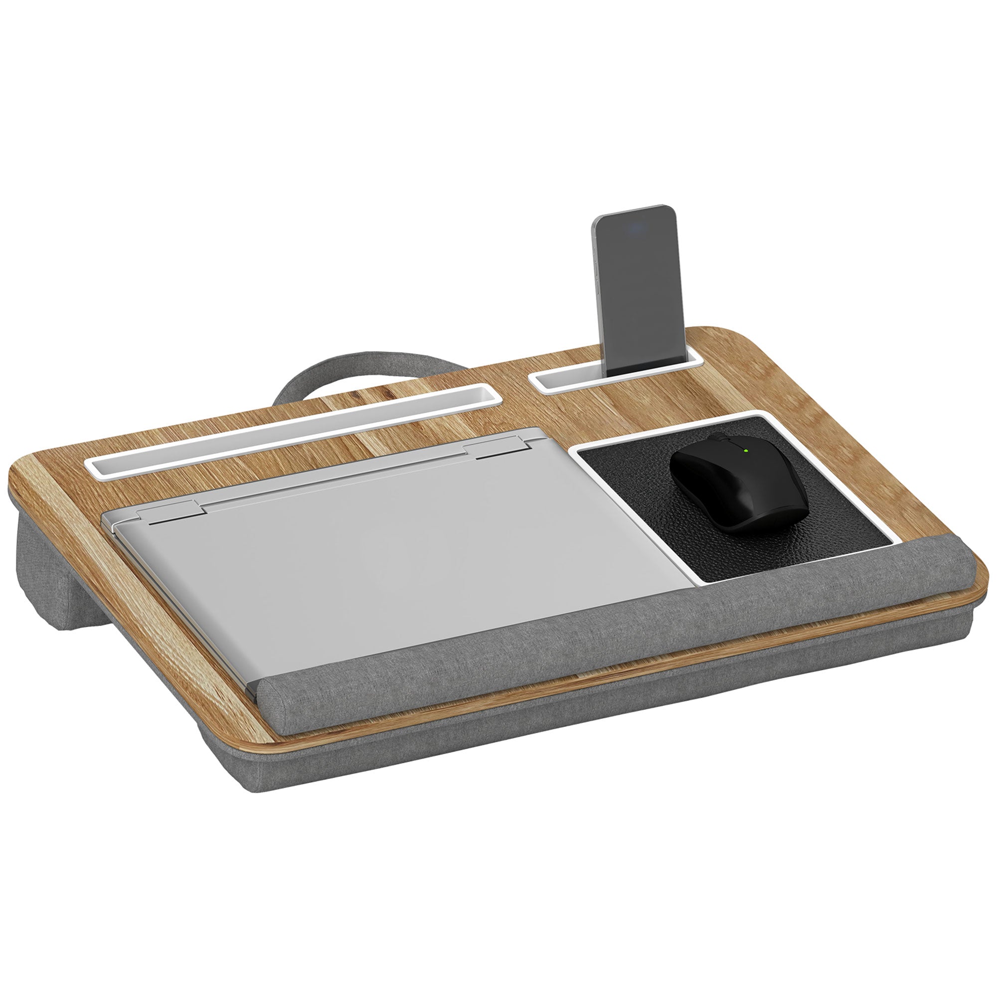 Laptop Stand with Cushion Laptop Stand with Tablet Slot Mouse Pad Wrist Rest Bed Table Home Office 55.5x37x9 cm Oak