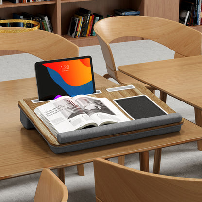 Laptop Stand with Cushion Laptop Stand with Tablet Slot Mouse Pad Wrist Rest Bed Table Home Office 55.5x37x9 cm Oak