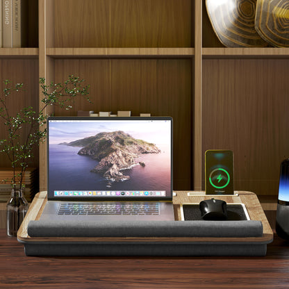 Laptop Stand with Cushion Laptop Stand with Tablet Slot Mouse Pad Wrist Rest Bed Table Home Office 55.5x37x9 cm Oak