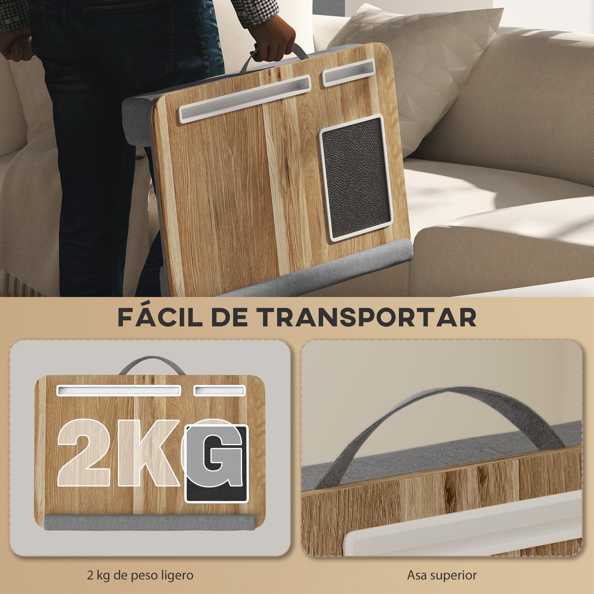 Laptop Stand with Cushion Laptop Stand with Tablet Slot Mouse Pad Wrist Rest Bed Table Home Office 55.5x37x9 cm Oak