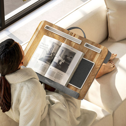 Laptop Stand with Cushion Laptop Stand with Tablet Slot Mouse Pad Wrist Rest Bed Table Home Office 55.5x37x9 cm Oak