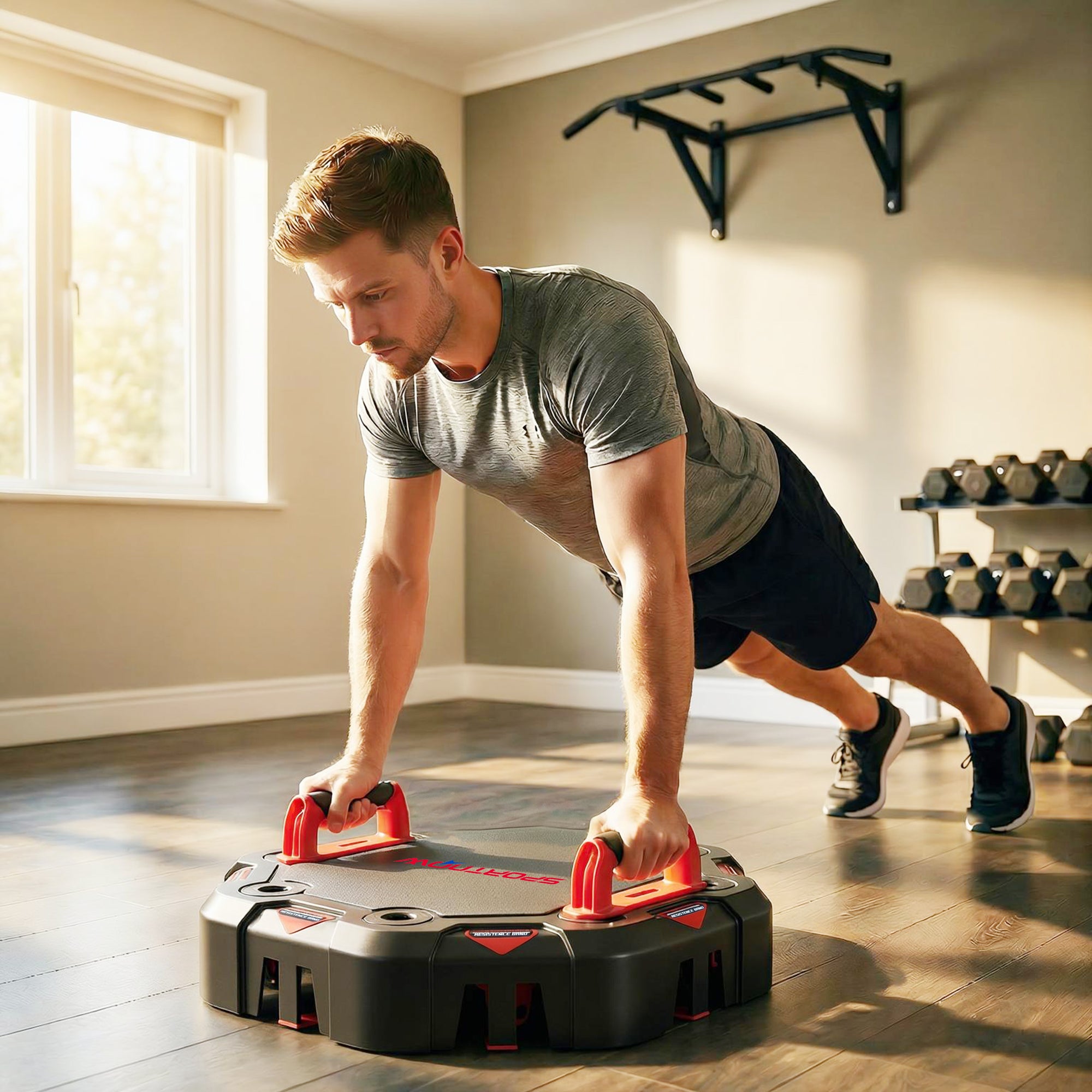 SPORTNOW 7-in-1 Adjustable Push-Up Board with Resistance Bands, Wheels & Door Anchor — Foldable Multifunction Home Gym