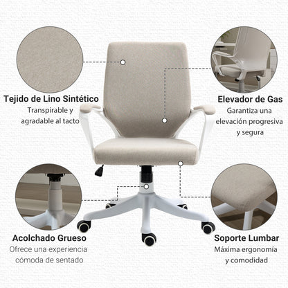 Swivel Office Chair Tilt Desk Chair with Armrests and Adjustable Height for Bedroom Living Room Load 120 kg 62x69x92-100 cm Beige