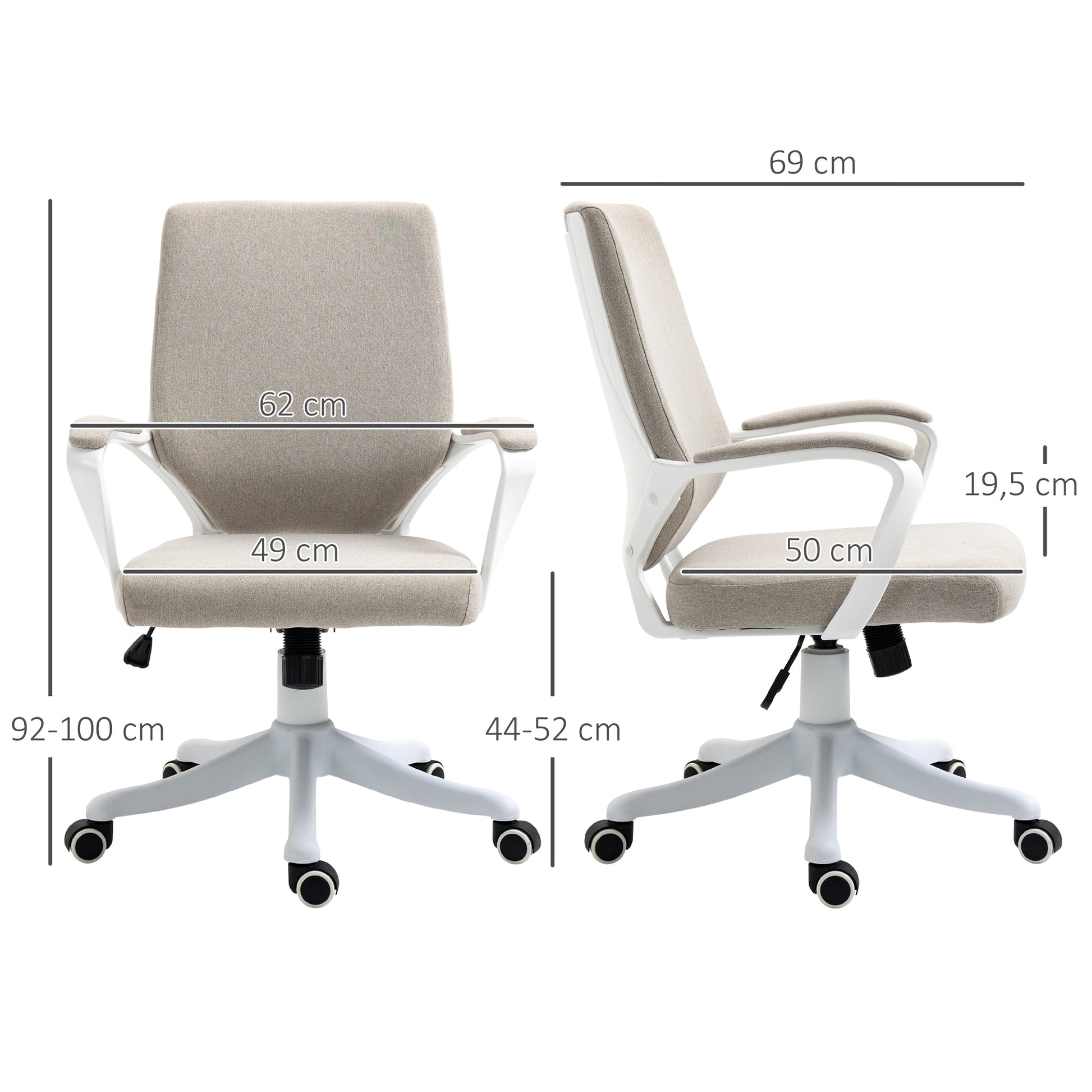 Swivel Office Chair Tilt Desk Chair with Armrests and Adjustable Height for Bedroom Living Room Load 120 kg 62x69x92-100 cm Beige