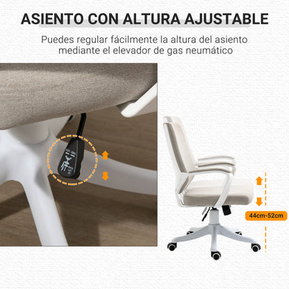 Swivel Office Chair Tilt Desk Chair with Armrests and Adjustable Height for Bedroom Living Room Load 120 kg 62x69x92-100 cm Beige