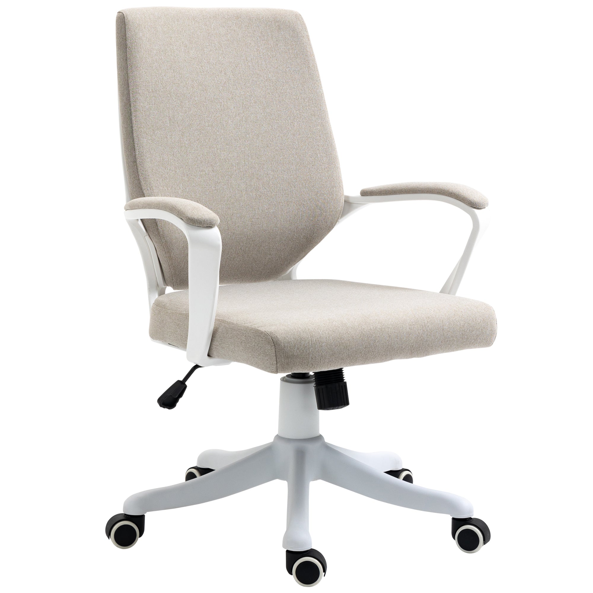 Swivel Office Chair Tilt Desk Chair with Armrests and Adjustable Height for Bedroom Living Room Load 120 kg 62x69x92-100 cm Beige