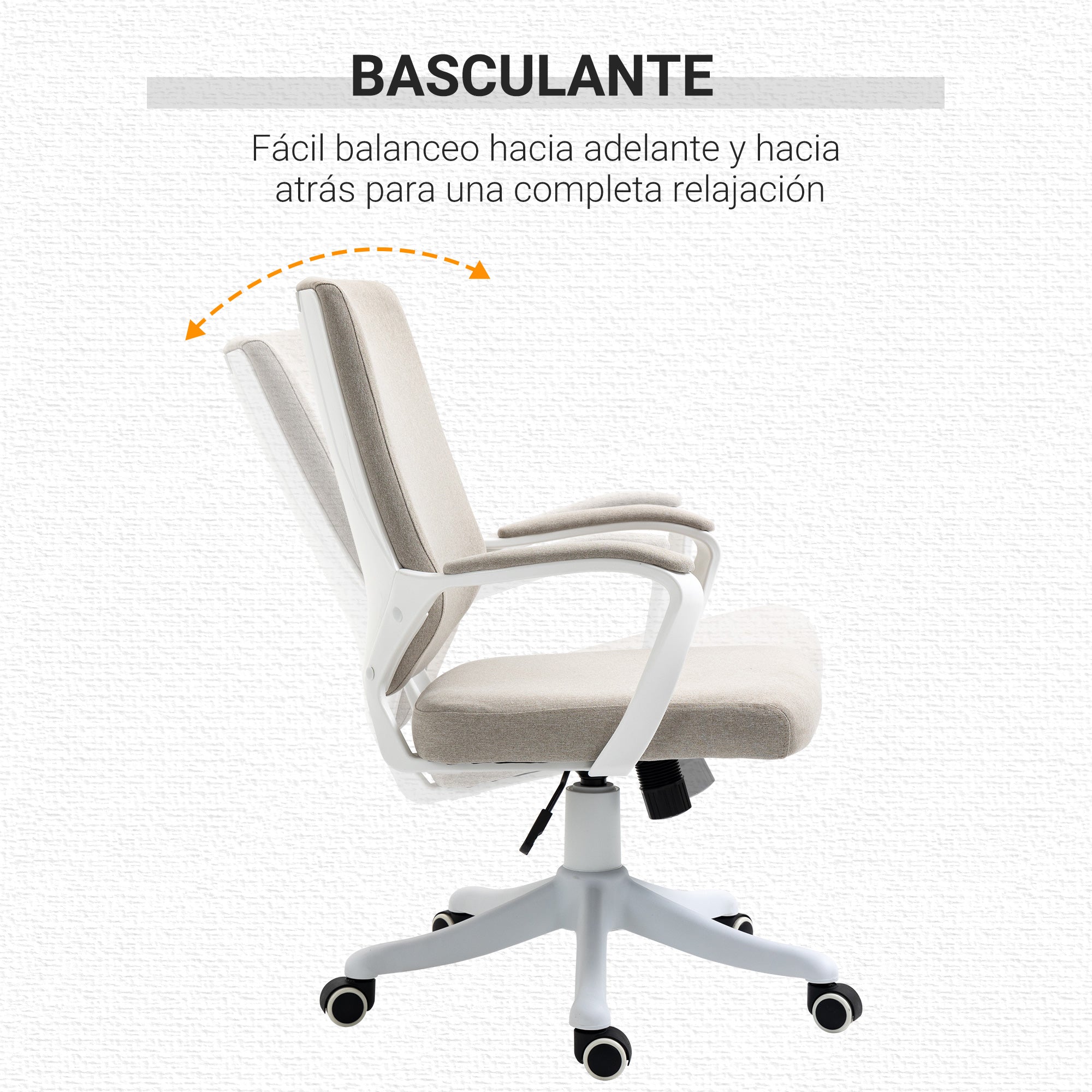 Swivel Office Chair Tilt Desk Chair with Armrests and Adjustable Height for Bedroom Living Room Load 120 kg 62x69x92-100 cm Beige