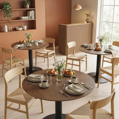 Round Dining Table for 6 — Ø 110 x 78 cm (43.3" Ø x 30.7" H), Large Top with Steel Base, Modern, Brown