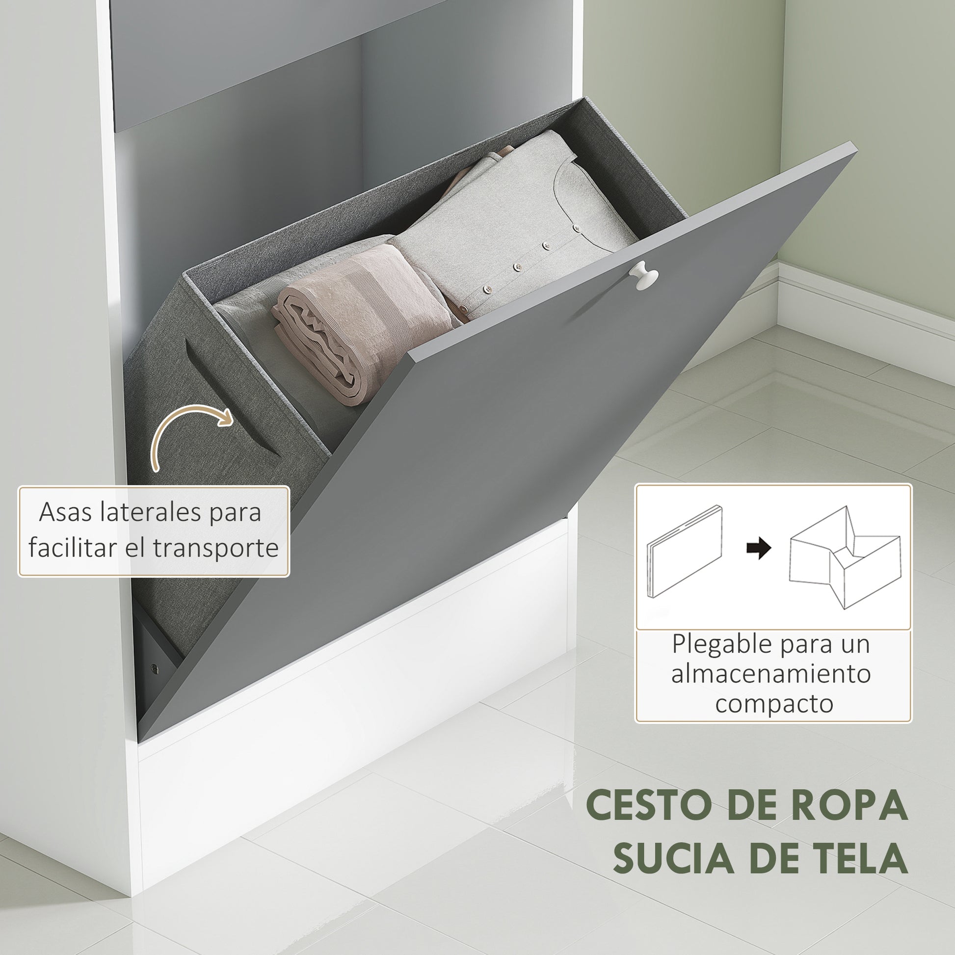 Bathroom Cabinet with Laundry Hamper Tall Bathroom Cabinet Narrow with Mirror Drawer Open Compartments and Adjustable Shelves 24.4x11.1x71.3 inches White and Gray