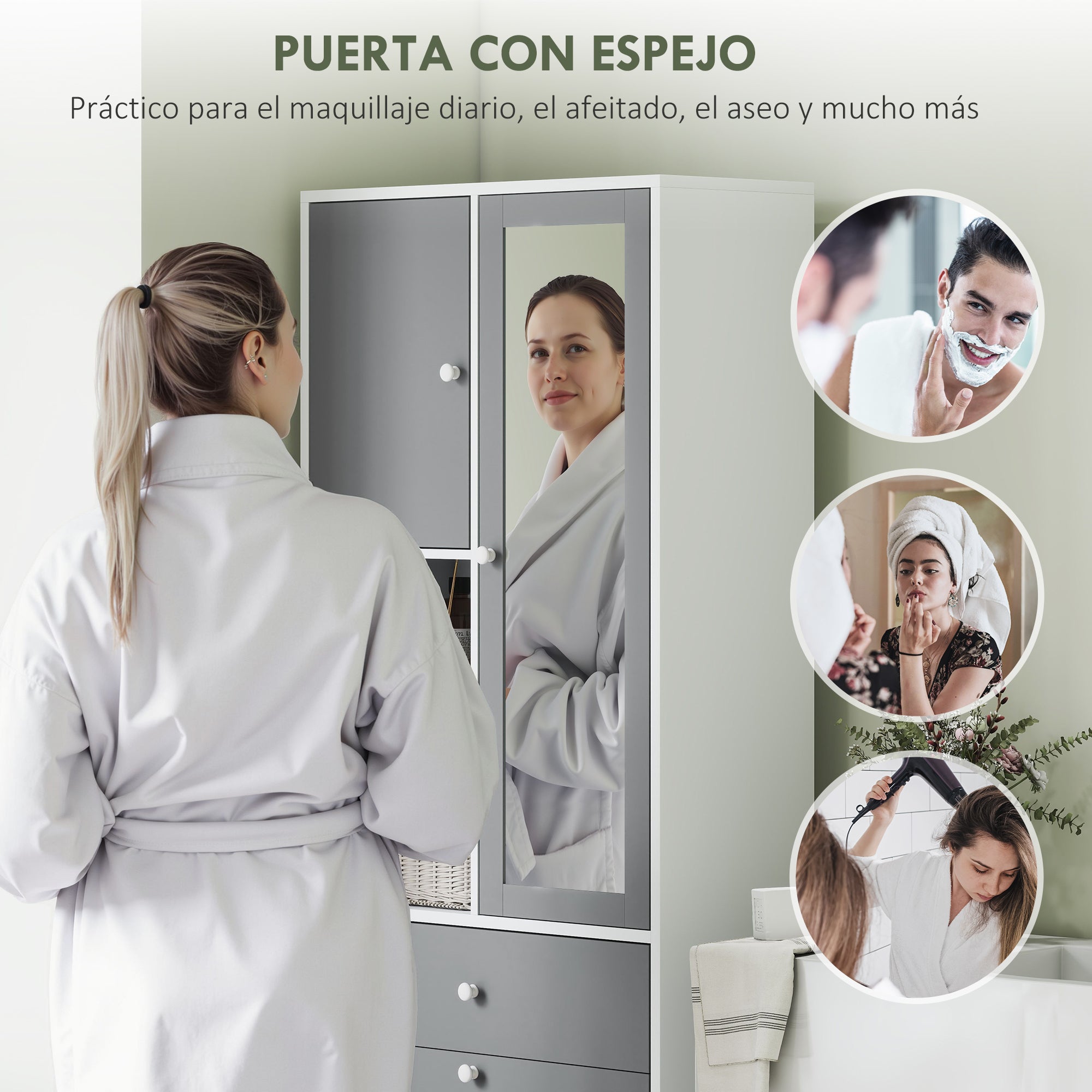 Bathroom Cabinet with Laundry Hamper Tall Bathroom Cabinet Narrow with Mirror Drawer Open Compartments and Adjustable Shelves 24.4x11.1x71.3 inches White and Gray
