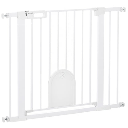 Dog Pet Safety Gate 75-103 cm for Stairs and Doors with 2 Extensions Automatic Lock and Double Lock System White