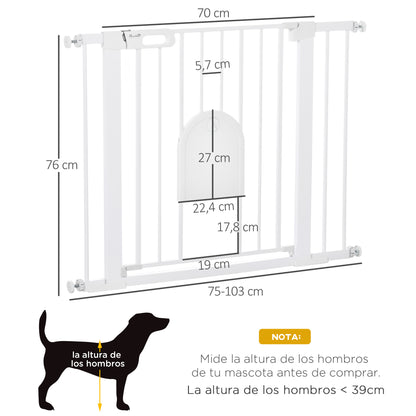Dog Pet Safety Gate 75-103 cm for Stairs and Doors with 2 Extensions Automatic Lock and Double Lock System White