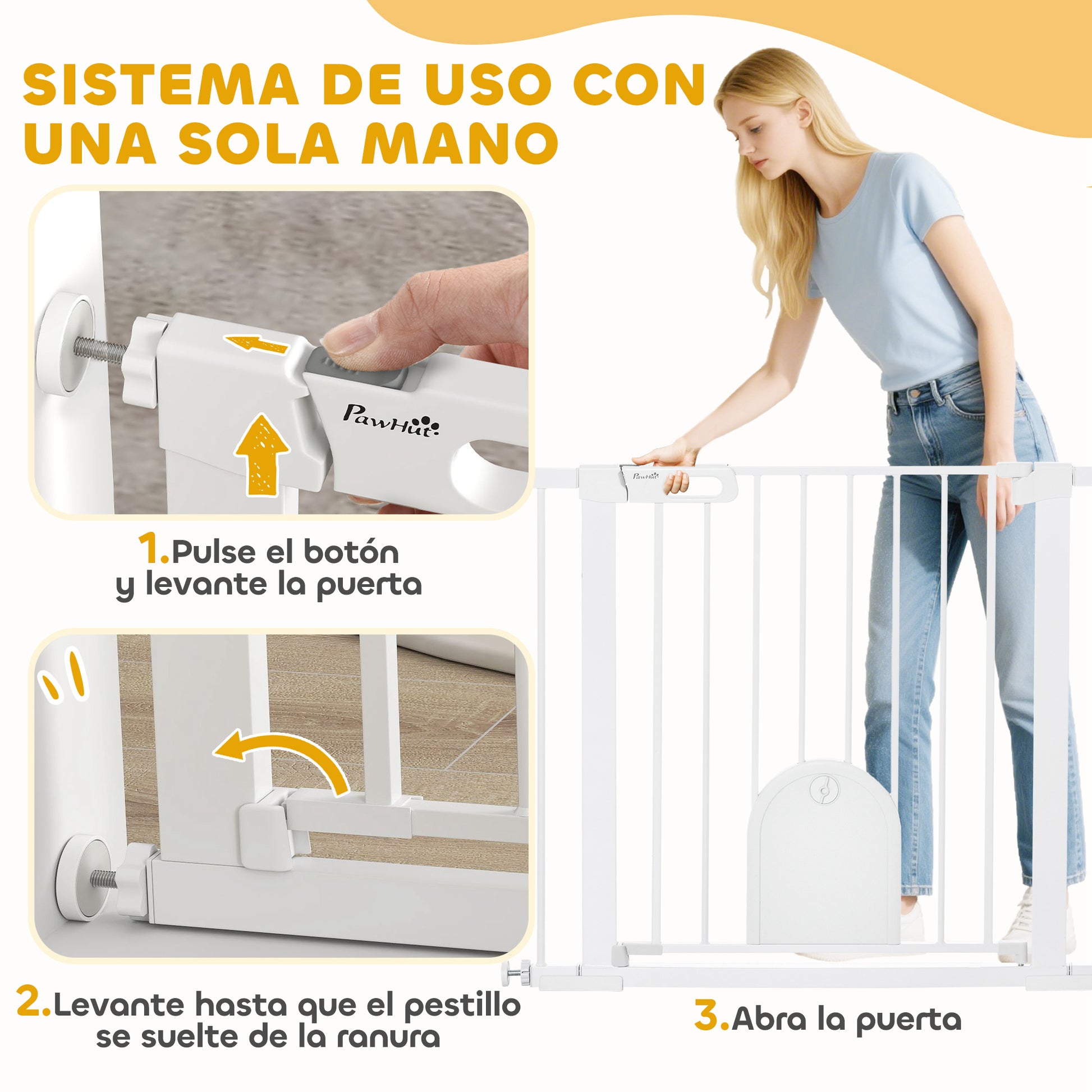 Dog Pet Safety Gate 75-103 cm for Stairs and Doors with 2 Extensions Automatic Lock and Double Lock System White