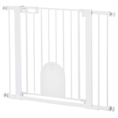 Dog Pet Safety Gate 75-103 cm for Stairs and Doors with 2 Extensions Automatic Lock and Double Lock System White