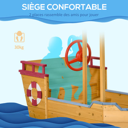 Wooden Pirate Ship Sandbox - Shading Sail, Storage Chest, Steering Wheel - Pre-oiled Pine Wood