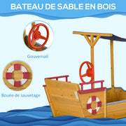 Wooden Pirate Ship Sandbox - Shading Sail, Storage Chest, Steering Wheel - Pre-oiled Pine Wood