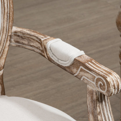 Dining Chair Retro Design Kitchen Chair with Armrests and Thick Upholstery Living Room Chair Upholstered Chair in Linen-Look for Living Room Rubber Wood Cream White+ Light Wood Color 56 x 56 x 96 cm