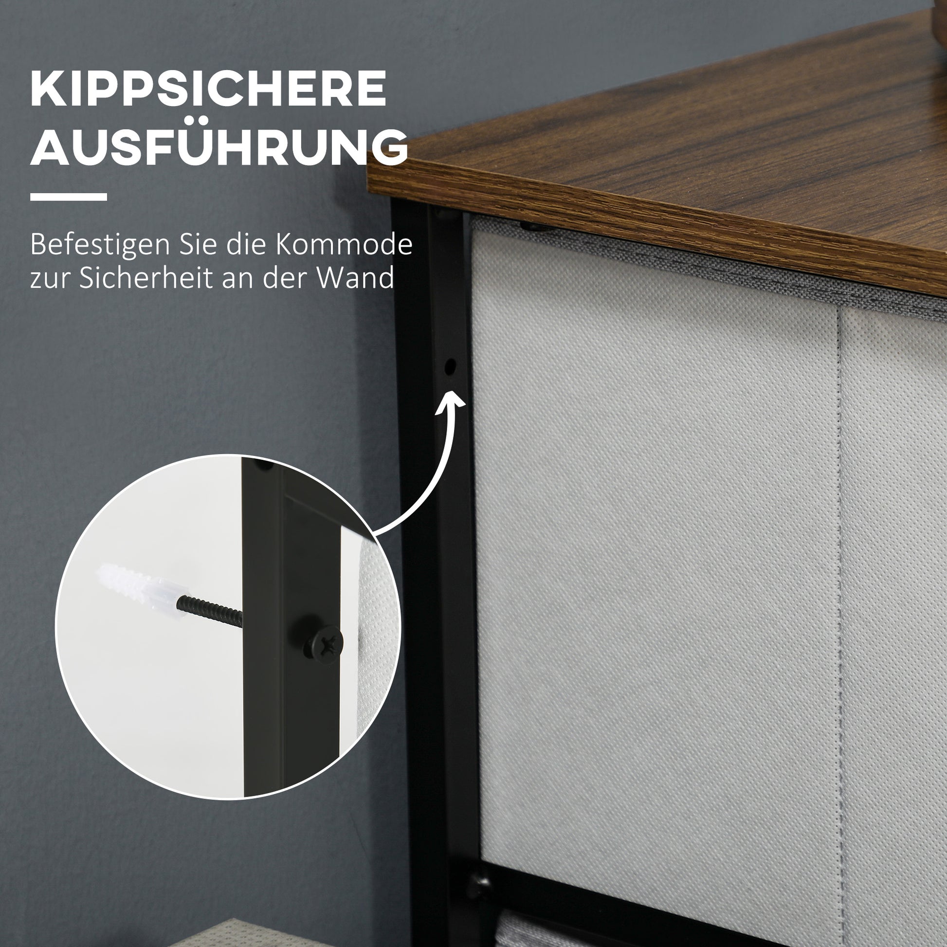 Chest of Drawers Sideboard with 8 Foldable Fabric Drawers, Drawer Cabinet with Worktop, Handle, Multi-Purpose Cabinet with Anti-Tip Device, for Living Room Bedroom, Gray