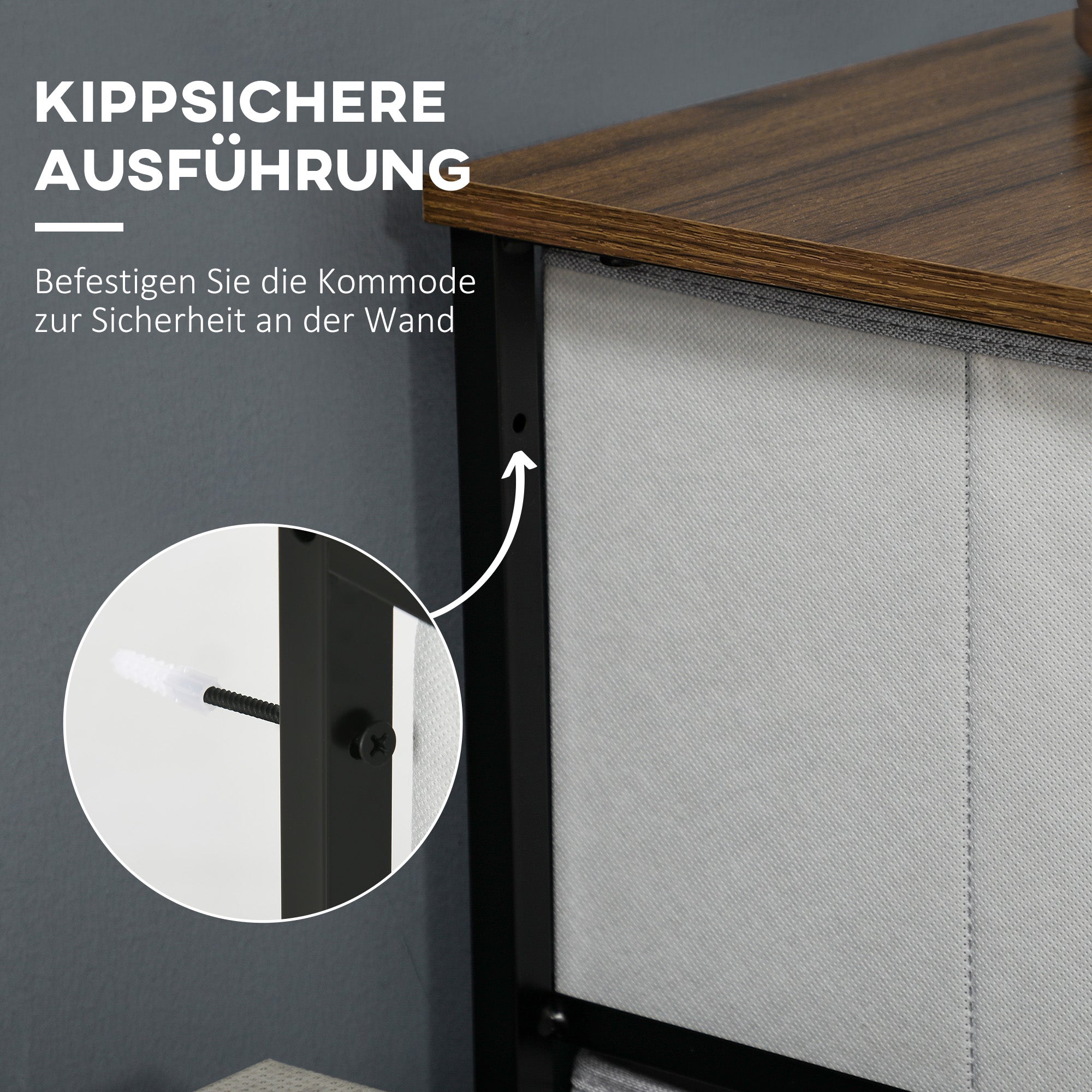 Chest of Drawers Sideboard with 8 Foldable Fabric Drawers, Drawer Cabinet with Worktop, Handle, Multi-Purpose Cabinet with Anti-Tip Device, for Living Room Bedroom, Gray