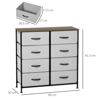 Chest of Drawers Sideboard with 8 Foldable Fabric Drawers, Drawer Cabinet with Worktop, Handle, Multi-Purpose Cabinet with Anti-Tip Device, for Living Room Bedroom, Gray