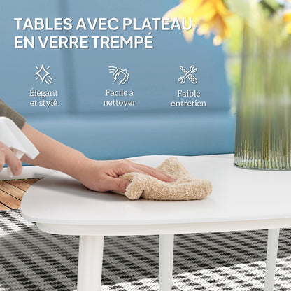 Outdoor Garden Furniture 4-Person Set, 5-Piece Balcony Lounge Set with Sofa, 2 Armchairs, and 2 Tempered Glass Coffee Tables, Cushions Included, Patio Garden Furniture Terrace, Light Blue