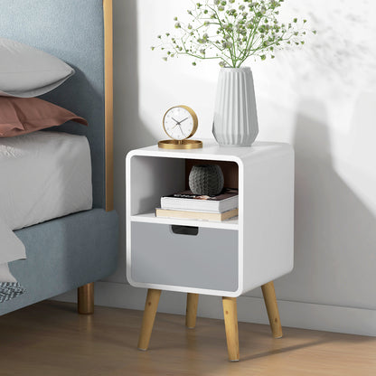 Bedside Table, Nightstand with Drawer, Nightstand with Open Compartment, Side Table for Bedroom, Living Room, White, 40 x 38 x 58 cm