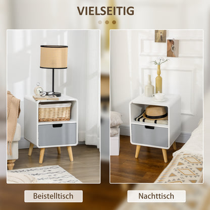Bedside Table, Nightstand with Drawer, Nightstand with Open Compartment, Side Table for Bedroom, Living Room, White, 40 x 38 x 58 cm