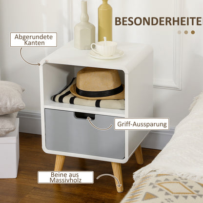 Bedside Table, Nightstand with Drawer, Nightstand with Open Compartment, Side Table for Bedroom, Living Room, White, 40 x 38 x 58 cm