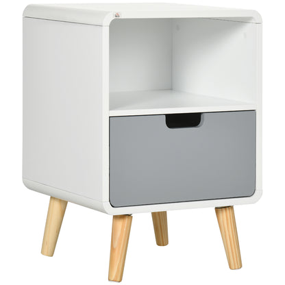 Bedside Table, Nightstand with Drawer, Nightstand with Open Compartment, Side Table for Bedroom, Living Room, White, 40 x 38 x 58 cm