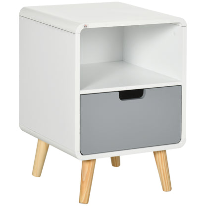 Bedside Table, Nightstand with Drawer, Nightstand with Open Compartment, Side Table for Bedroom, Living Room, White, 40 x 38 x 58 cm
