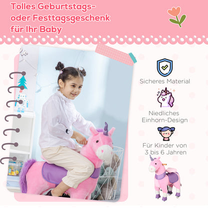 Riding Horse, Unicorn Standing Horse on Wheels, Rocking Horse with 2 Pedals, for Girls from 3 Years, Pink+Purple, 70 x 32 x 87 cm