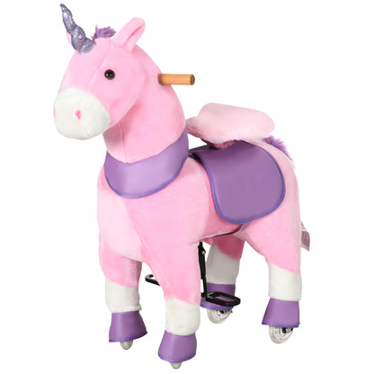 Riding Horse, Unicorn Standing Horse on Wheels, Rocking Horse with 2 Pedals, for Girls from 3 Years, Pink+Purple, 70 x 32 x 87 cm